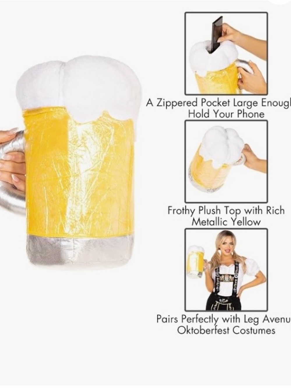 Oktoberfest Beer Mug Plush Handbag with White Foam Top